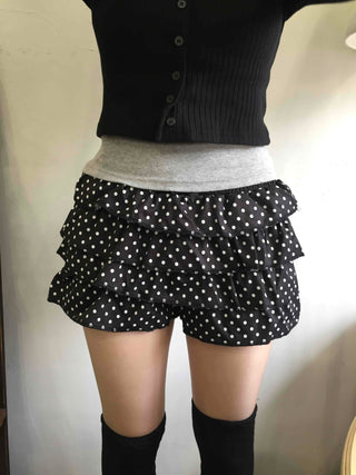 Chiffon polka dot double ruffle shorts