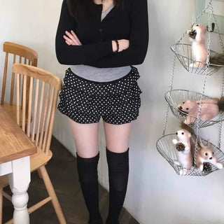 Chiffon polka dot double ruffle shorts