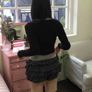 Chiffon polka dot double ruffle shorts