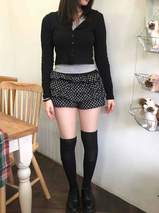 Chiffon polka dot double ruffle shorts