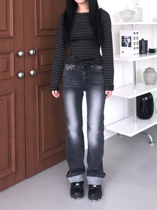 Ella Cat Brush Washed Low-Rise Denim Bootcut