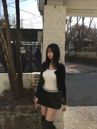 Dot Lace Slim Fit Sleeveless Cap Top