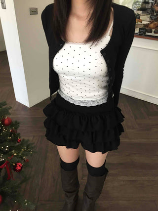 Dot Lace Slim Fit Sleeveless Cap Top