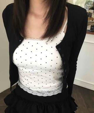 Dot Lace Slim Fit Sleeveless Cap Top