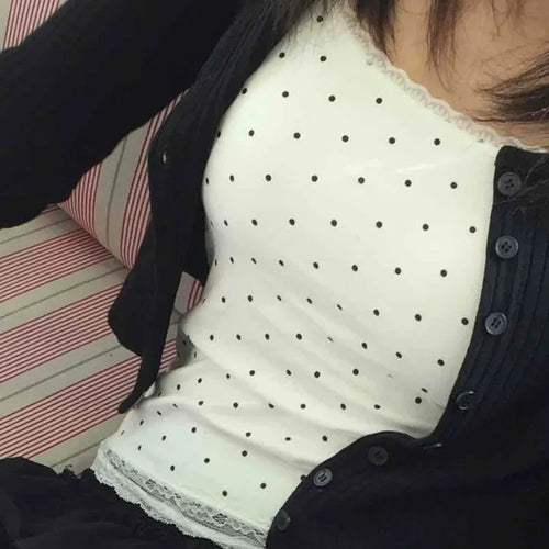 Dot Lace Slim Fit Sleeveless Cap Top