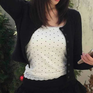 Dot Lace Slim Fit Sleeveless Cap Top