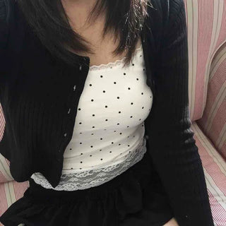 Dot Lace Slim Fit Sleeveless Cap Top