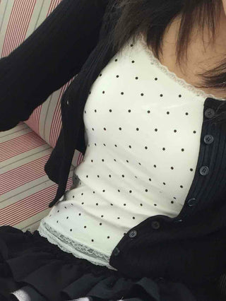 Dot Lace Slim Fit Sleeveless Cap Top