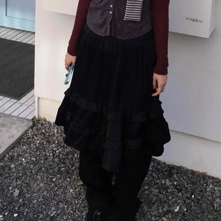 Vintage Frill Elastic Midi Skirt
