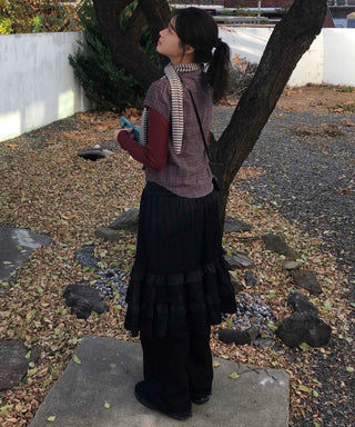 Vintage Frill Elastic Midi Skirt