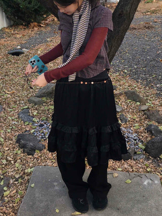 Vintage Frill Elastic Midi Skirt