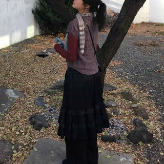 Vintage Frill Elastic Midi Skirt