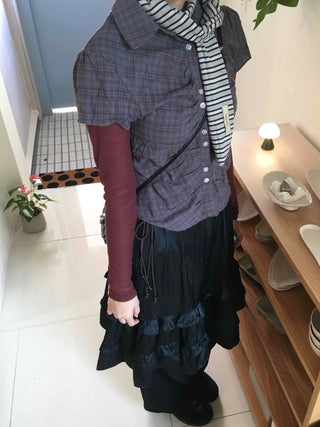 Vintage Frill Elastic Midi Skirt
