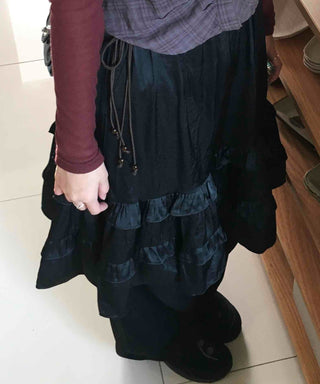 Vintage Frill Elastic Midi Skirt