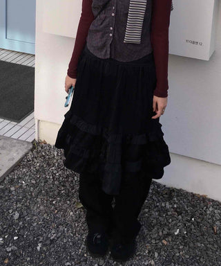 Vintage Frill Elastic Midi Skirt