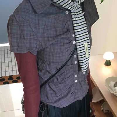 Vintage Check Front Shirred Collar Shirt