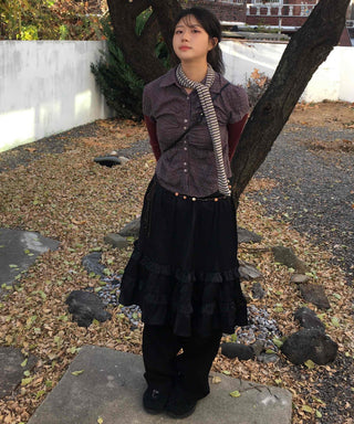 Vintage Check Front Shirred Collar Shirt