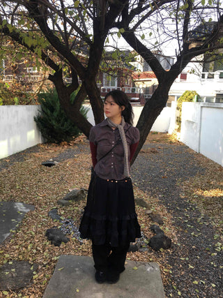 Vintage Check Front Shirred Collar Shirt