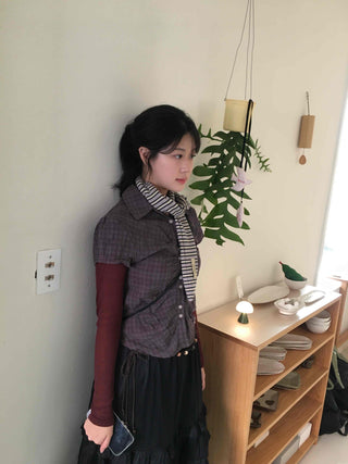 Vintage Check Front Shirred Collar Shirt