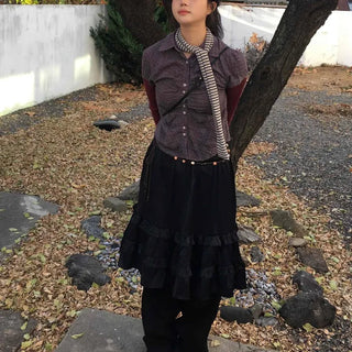 Vintage Check Front Shirred Collar Shirt