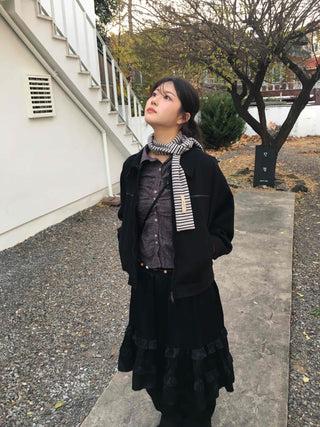 Vintage Check Front Shirred Collar Shirt
