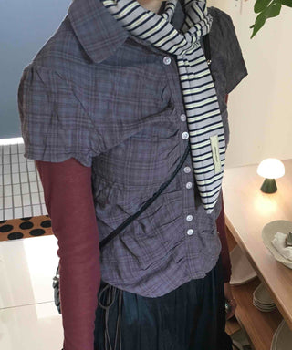 Vintage Check Front Shirred Collar Shirt