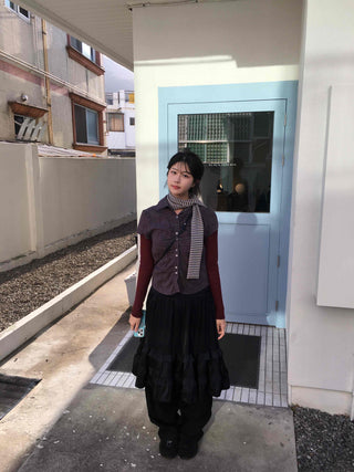Vintage Check Front Shirred Collar Shirt