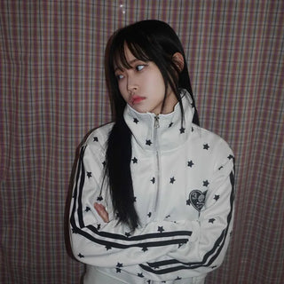 Star pattern side line oversized track jumper