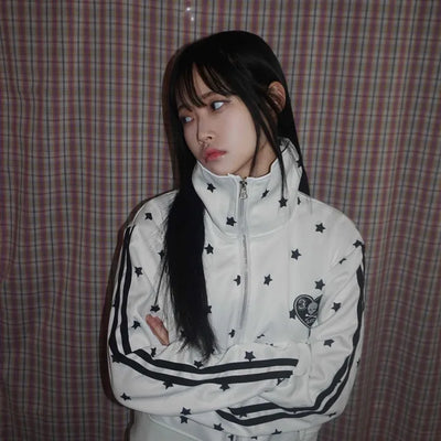 Star pattern side line oversized track jumper