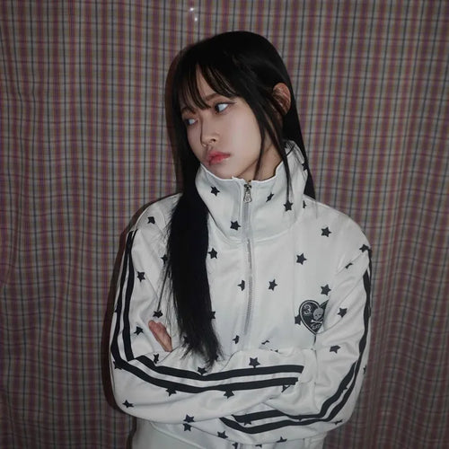 Star pattern side line oversized track jumper