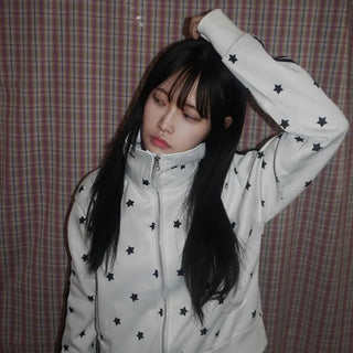 Star pattern side line oversized track jumper