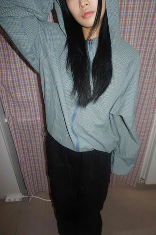 Minimal Check Side Pocket Short Windbreaker