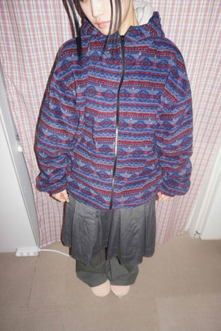 Retro Pattern Loose Fit Full-Zip Fleece Jacket