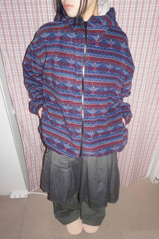 Retro Pattern Loose Fit Full-Zip Fleece Jacket