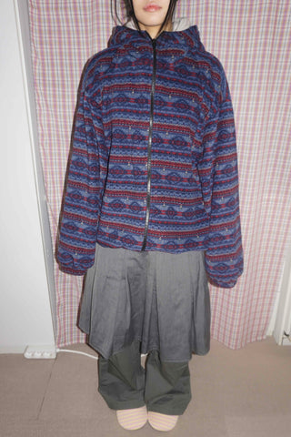 Retro Pattern Loose Fit Full-Zip Fleece Jacket
