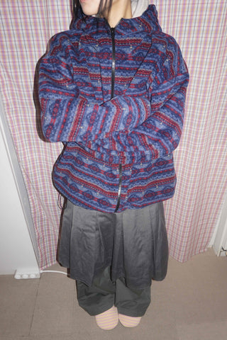 Retro Pattern Loose Fit Full-Zip Fleece Jacket