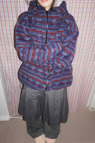 Retro Pattern Loose Fit Full-Zip Fleece Jacket