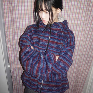 Retro Pattern Loose Fit Full-Zip Fleece Jacket