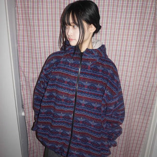 Retro Pattern Loose Fit Full-Zip Fleece Jacket