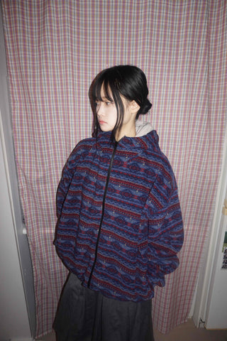 Retro Pattern Loose Fit Full-Zip Fleece Jacket