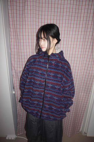 Retro Pattern Loose Fit Full-Zip Fleece Jacket