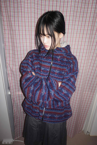 Retro Pattern Loose Fit Full-Zip Fleece Jacket