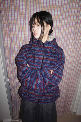 Retro Pattern Loose Fit Full-Zip Fleece Jacket