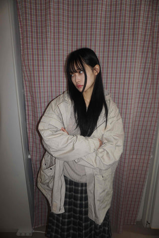 Washed Collar Midi Length Field Jacket