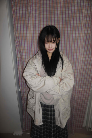 Washed Collar Midi Length Field Jacket