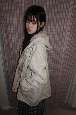 Washed Collar Midi Length Field Jacket
