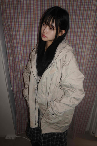 Washed Collar Midi Length Field Jacket