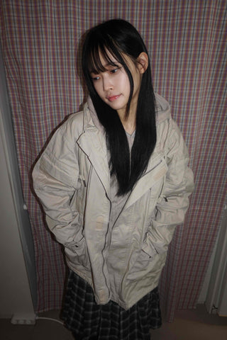 Washed Collar Midi Length Field Jacket