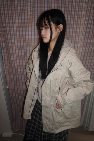 Washed Collar Midi Length Field Jacket