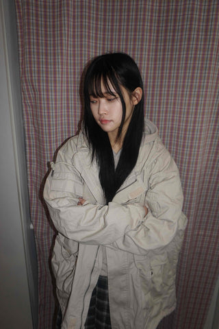 Washed Collar Midi Length Field Jacket